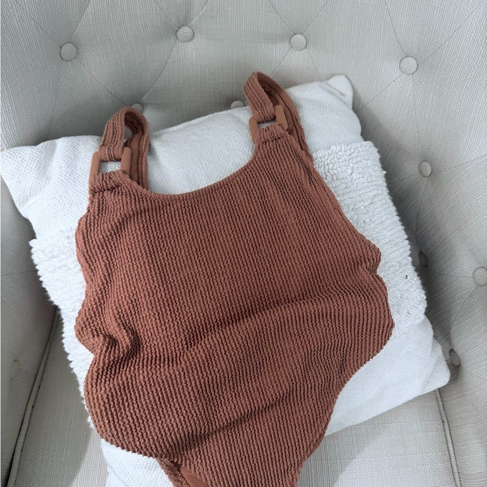 Textured Brown One-Piece Swimsuit